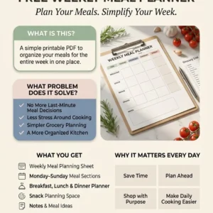 Free Weekly Meal Planner Printable PDF