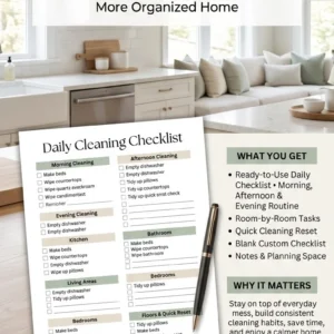 Daily Cleaning Checklist Printable PDF – Simple Daily Cleaning Routine