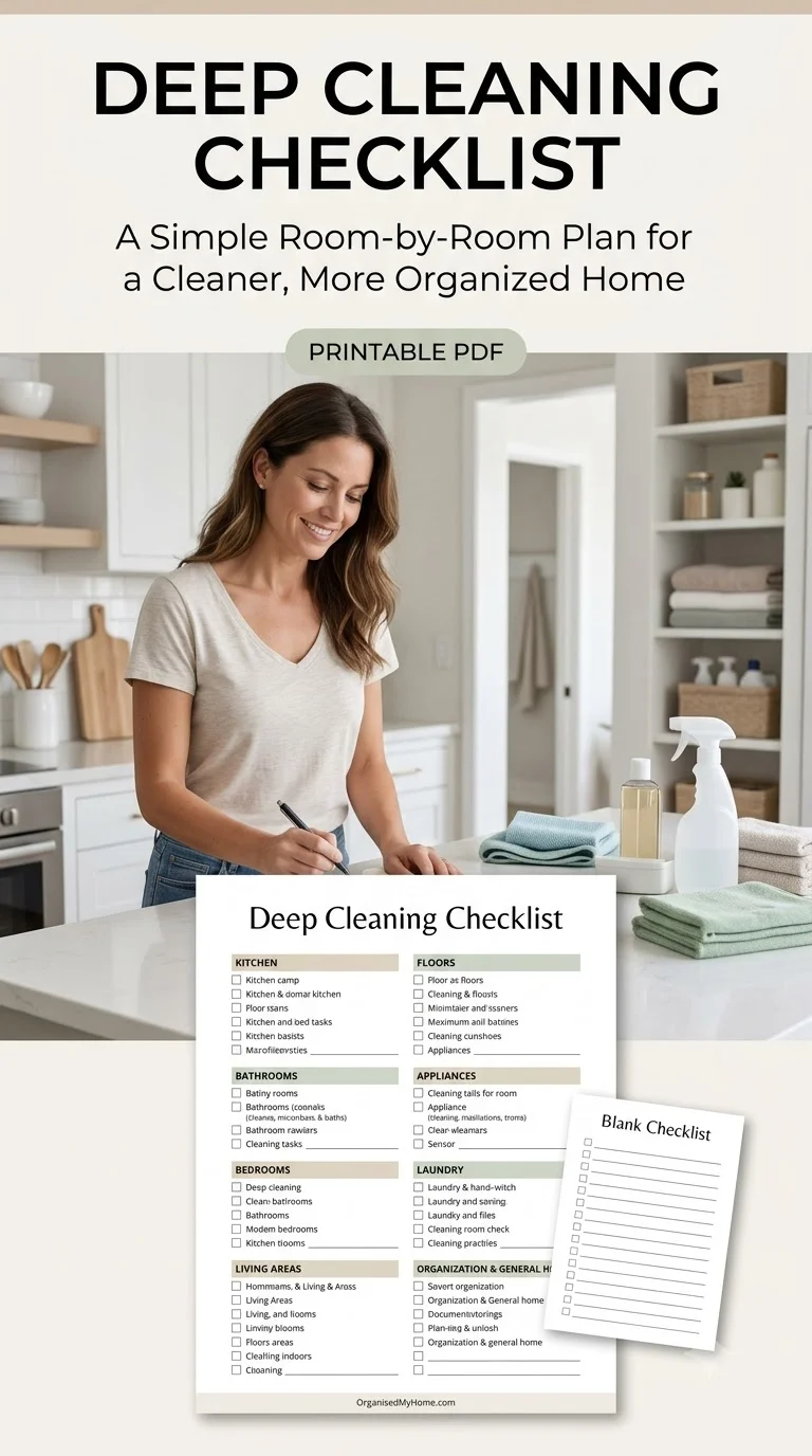 Deep Cleaning Checklist Printable PDF – Room-by-Room Home Cleaning Planner