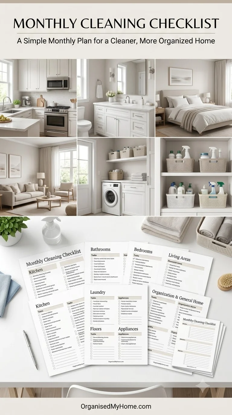 Monthly Cleaning Checklist Printable PDF – Monthly House Cleaning Planner