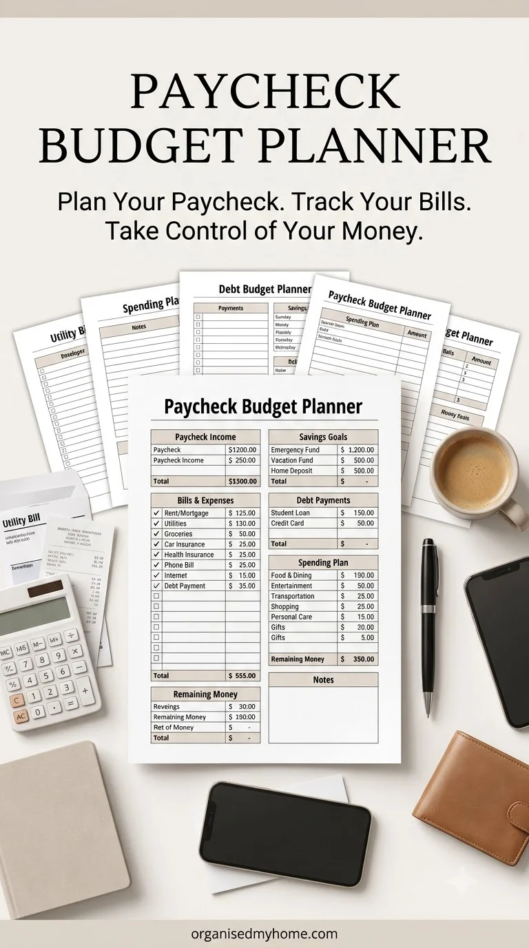 Paycheck Budget Planner Printable PDF – Simple Paycheck-to-Paycheck Budget Worksheet